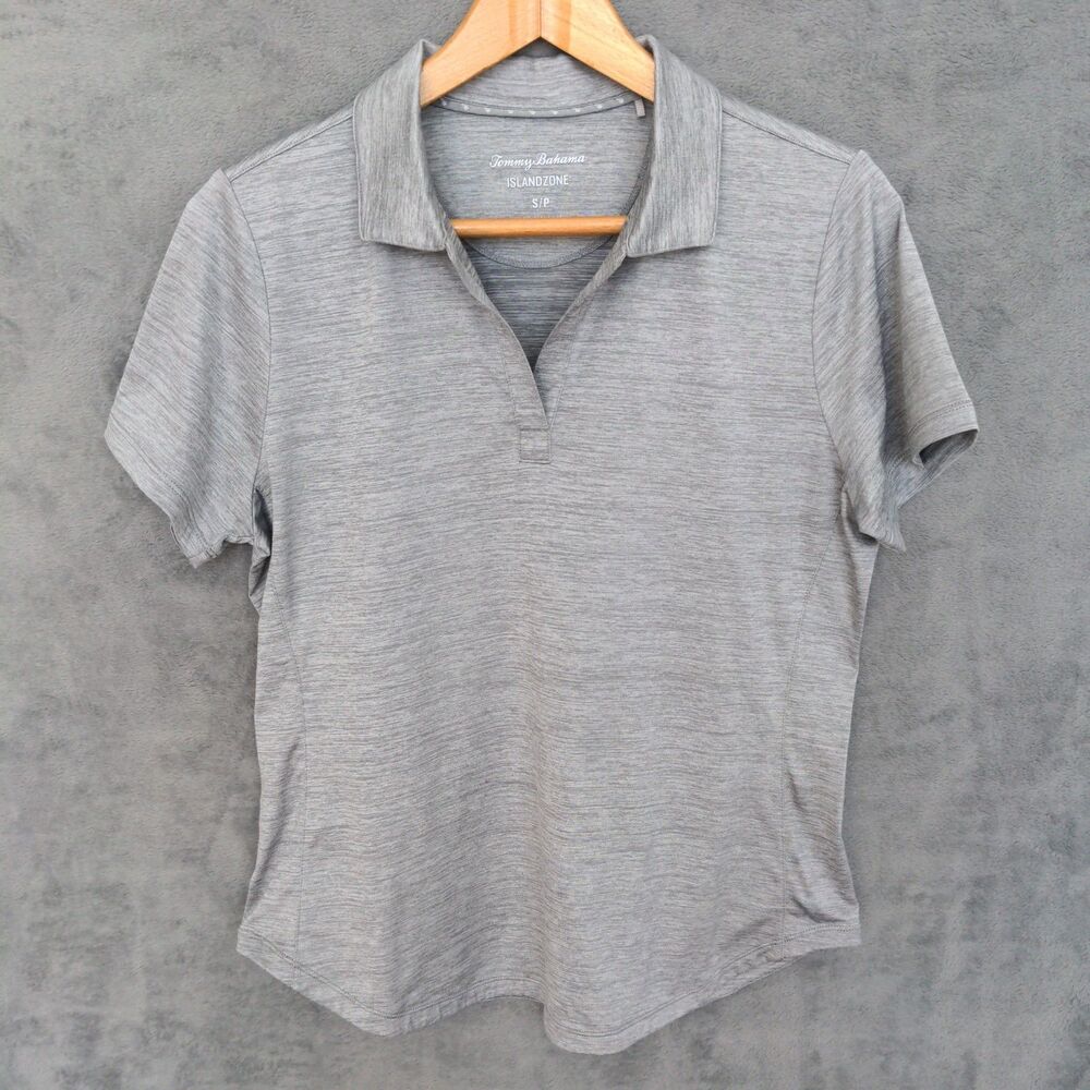 Tommy Bahama Island Zone Polo Shirt Women's Small Gray Stretch Short Sleeve Top